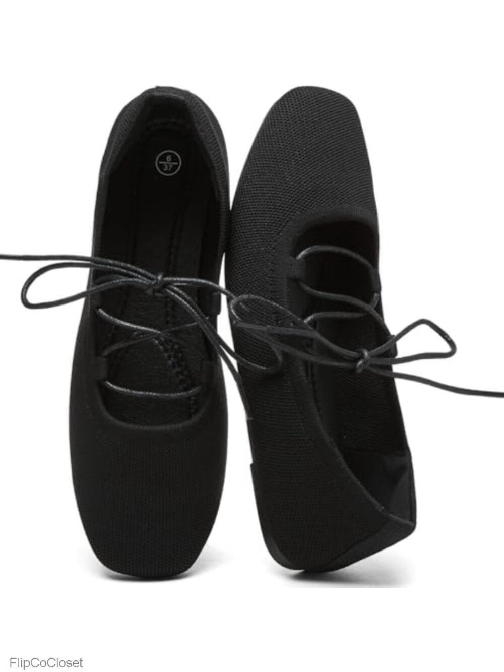 Ballet Flats Lace Up Mary Jane Square Toe Memory Foam Foldable Knit